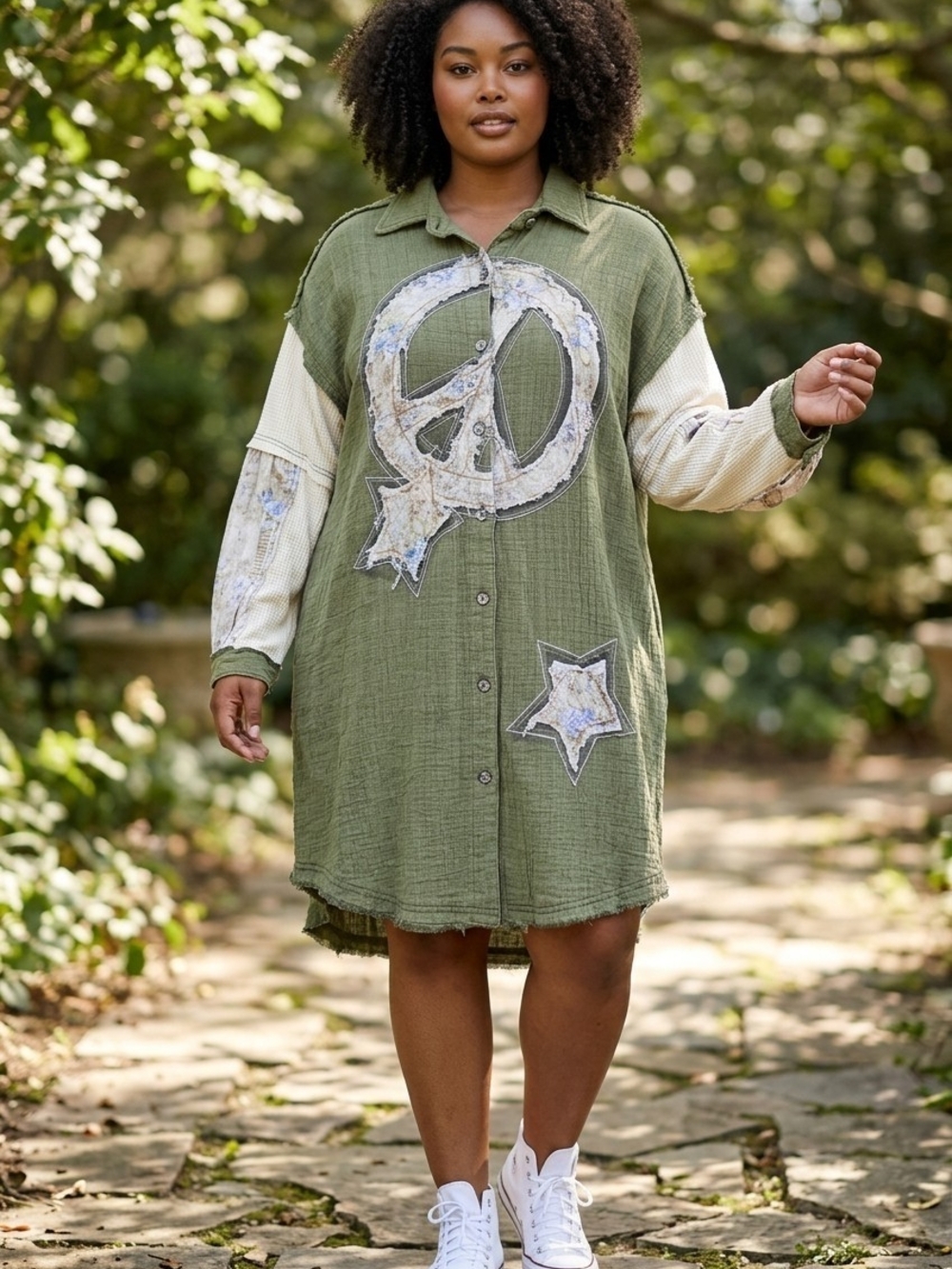 POL Olive Green Button-Up Dress